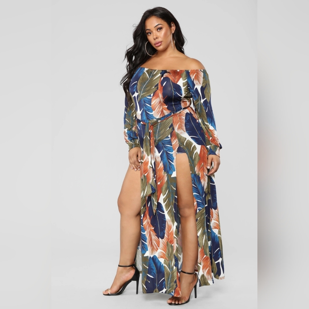 Fashion Nova Curve Long Sleeve Off Shoulder "Night Moves" Dress Size 3X